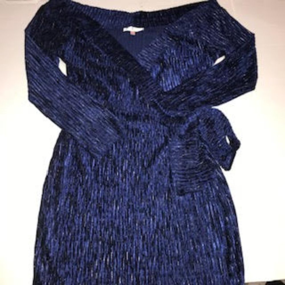 Luxxel - Blue Sequin Infused Lap Belt Dress Size M